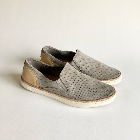 UGG Grey Suede Cream Leather Low Top Sneakers size 8 - Picture 1 of 15